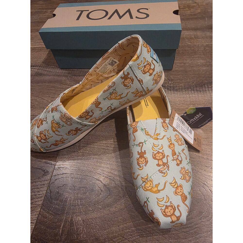 TOMS Alpargata Blue Monkey Business Printed Canvas Shoes Women's Size 9 - Picture 2 of 5